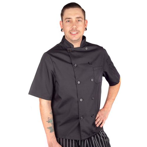 Allpoints 3905BLKL Kng Lg Mens Chef Coat Lw Mesh Short Slv Black