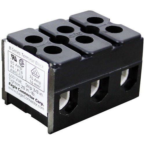 Cecilware B000A 3-Pole Terminal Block, 600V, 85A  