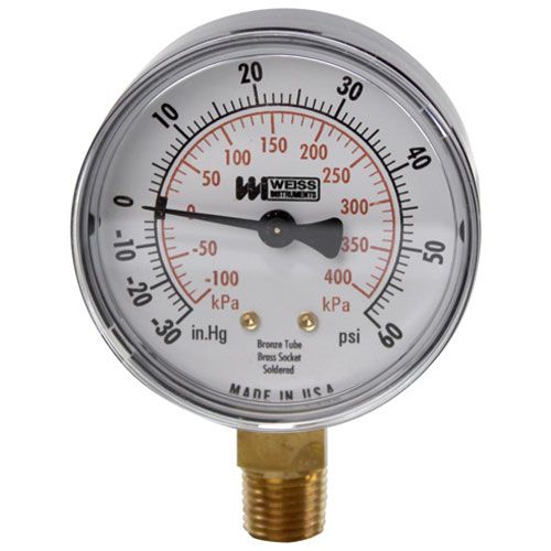 Groen Z084208 2-1/2"DIA Dual Scale Vacuum / Pressure Gauge W/ 1/4" Mpt Bottom