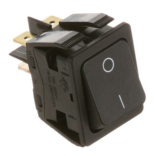 Henny Penny 31561 Black Rocker Switch W/ 4x1/4" Tab Terminals, DPST, On/Off