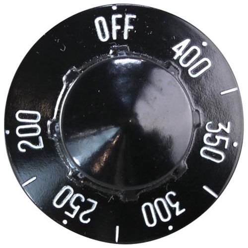 Hobart 408659-00005 Thermostat Knob 2-1/4" DIA, OFF 400-200F, Mount .187", Flat Up With White Numbers