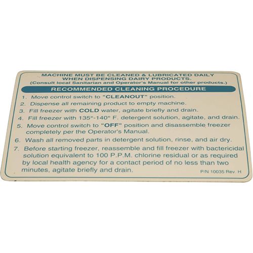Saniserv 10035 Cleaning Decal