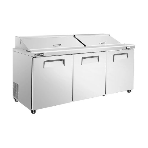 VITLIFE Commercial VSP72M 72" Refrigerated Mega Top Sandwich / Salad Unit with 3 Doors, 21.2 Cu. Ft.
