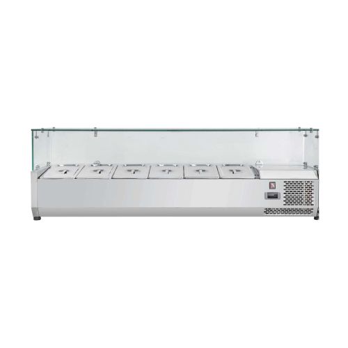 VITLIFE Commercial VVRX1500/380G Refrigerated Countertop Condiment Station with Glass Lid, (6) Pan Capacity
